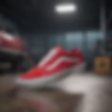 Performance of Vans Old Skool Velcro Red in Action Vans Old Skool Velcro Red in an extreme sports setting, highlighting performance