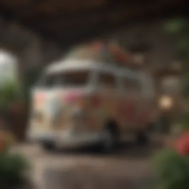 A vintage van with floral patterns showcasing retro aesthetics