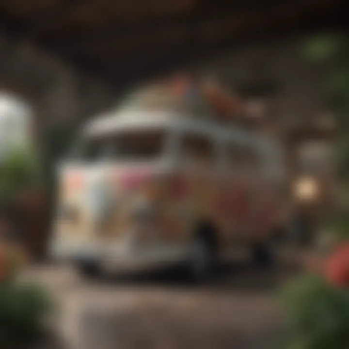 A vintage van with floral patterns showcasing retro aesthetics
