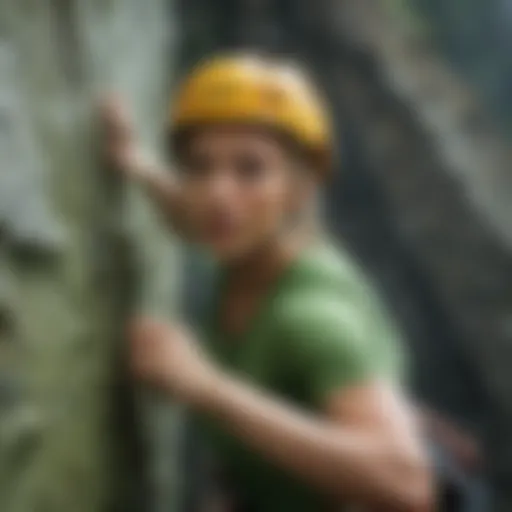 Athlete showcasing agility in a vibrant green top during a rock climbing ascent