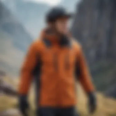 Outdoor adventure scene with athlete wearing vertex jacket in rugged terrain