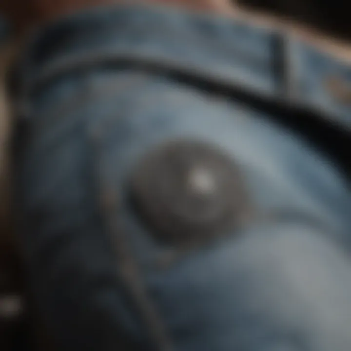 Close-up of the craftsmanship and design details of Volcom jean shorts