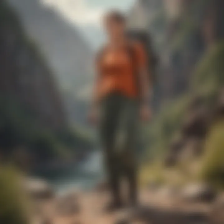 Vibrant landscape showcasing a hiker wearing washed cargo pants