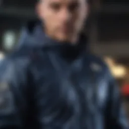 Wavy navy jacket designed for extreme sports enthusiasts showcasing functionality and style