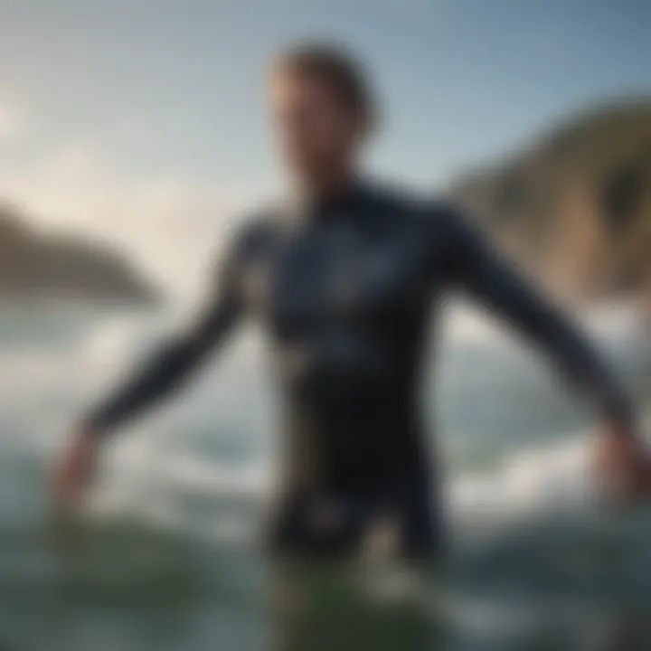 A surfer utilizing a long sleeve wetsuit top in action