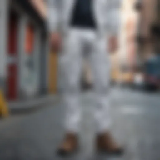 Stylish white cargo pants showcased in an urban setting