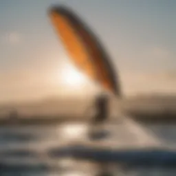 Dynamic wing kite boarding action on the water