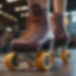 Close-up of high-top roller skate design showcasing intricate patterns