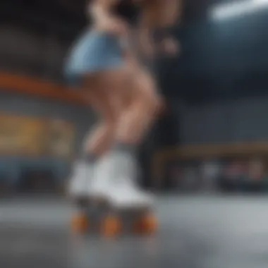 Performing Tricks in High-Top Roller Skates A skilled skater performing tricks in high-top roller skates at a skate park