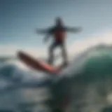 A dynamic view of a wingboarder navigating through waves