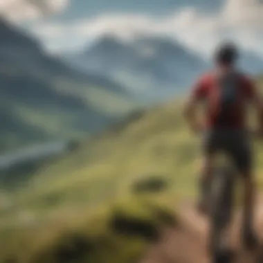 An athlete using a fanny pack during a mountain biking expedition