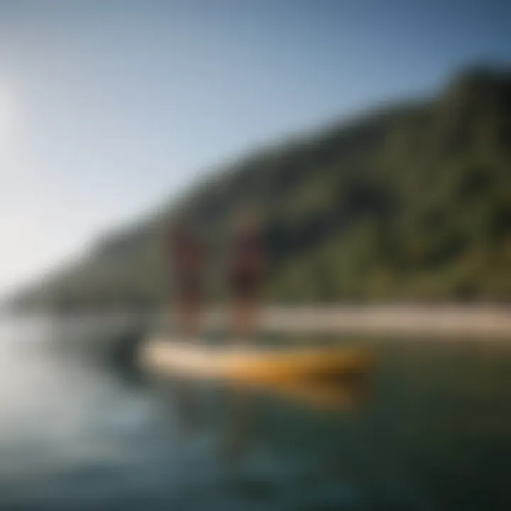 Person testing a paddle board in calm waters