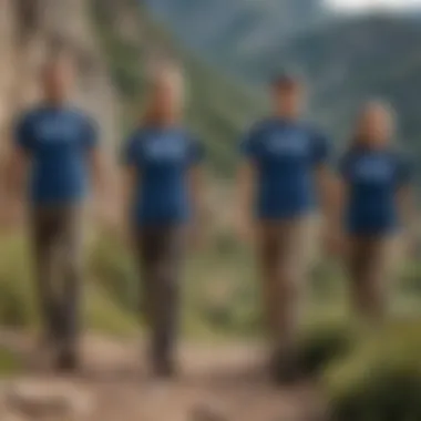 A group of friends showcasing their 'Take a Hike' T-shirts on a mountain trail