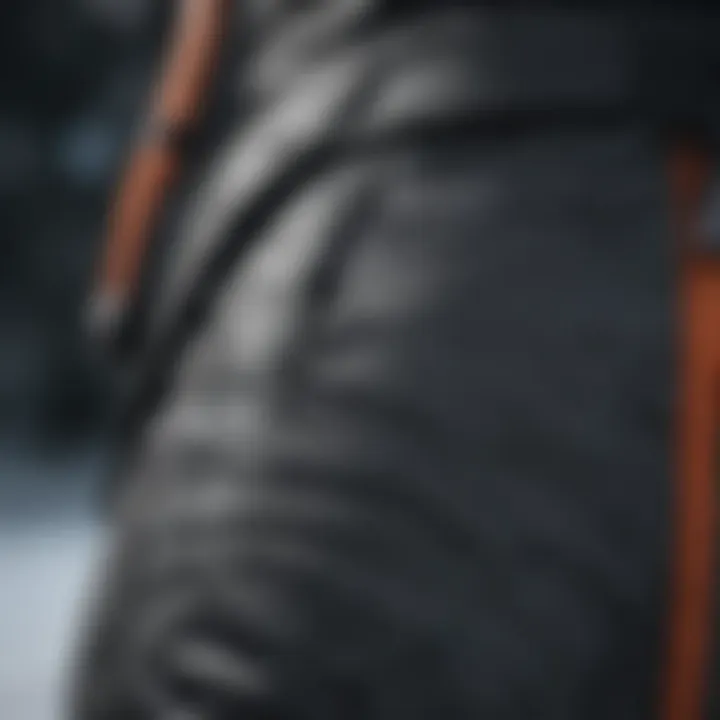 Close-up of advanced snow pant fabric technology