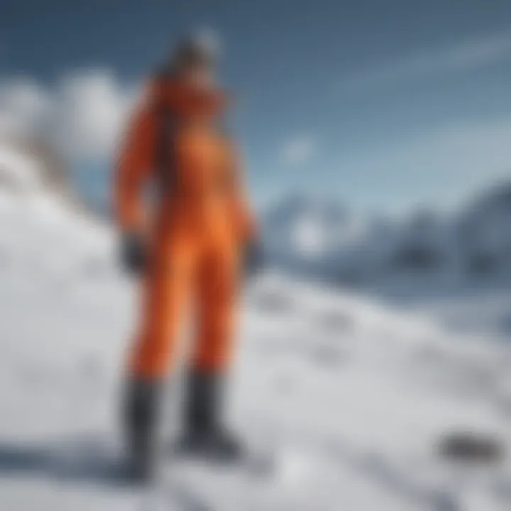 Stylish snow pants showcased on a snowy mountain backdrop