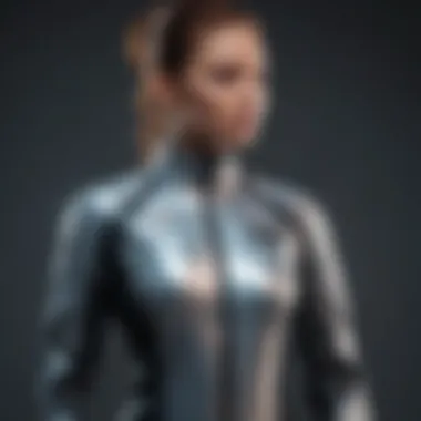 Futuristic Hologram Jacket Design A futuristic design concept of a hologram jacket displayed on a mannequin