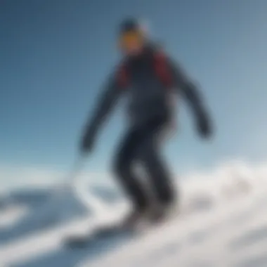 A skier in action, wearing Gerry ski pants, highlighting movement and comfort on the slopes.