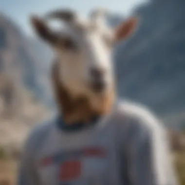 Artistic representation of goat t-shirt designs in various settings