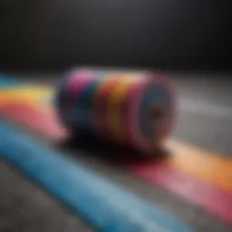 A close-up view of vibrant grip tape graphics featuring abstract designs