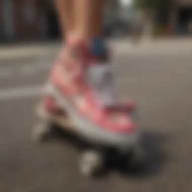 Person wearing Hawaiian floral Vans high tops while skateboarding