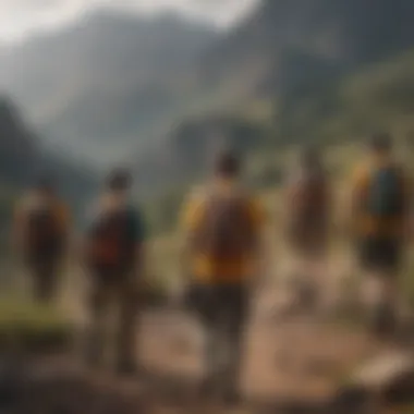 Group of adventurers wearing the 'Here Comes the Sun' shirt during a hike