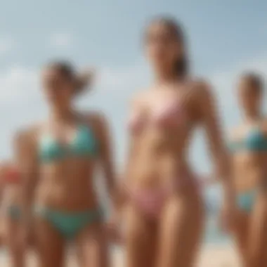 Action shot of beach volleyball players in high cheeky bikini bottoms