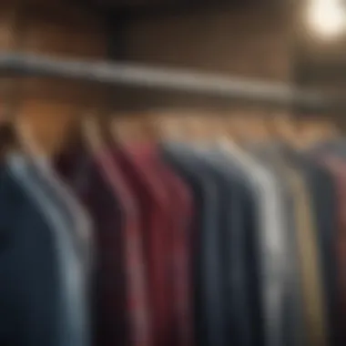 Diverse collection of hipster shirts displayed on hangers