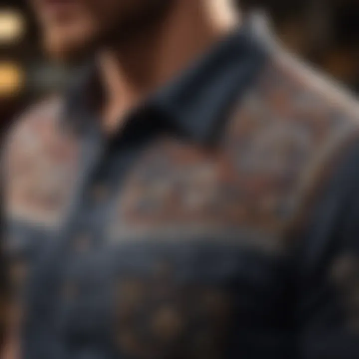 Close-up of intricate design elements on a hipster shirt