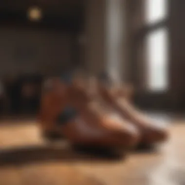 Close-up of dance shoes on a wooden floor