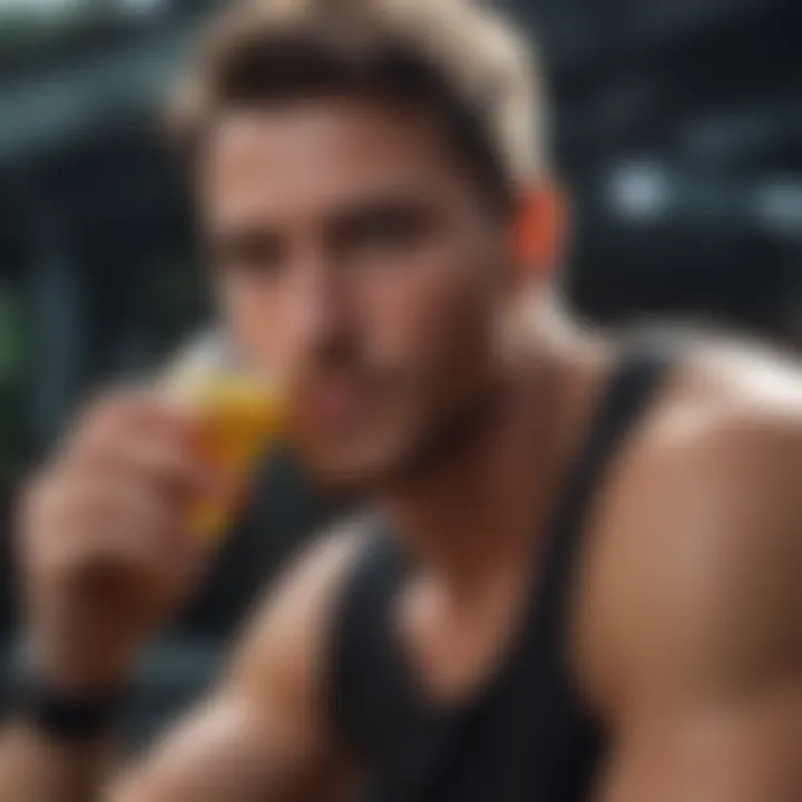 An athlete hydrating with an energy drink after intense training.