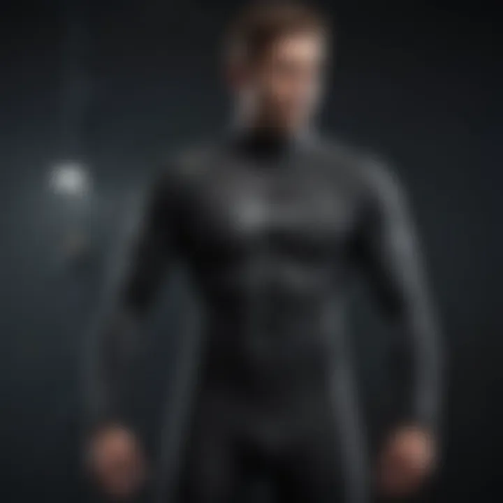 Diagram showing wetsuit design features that enhance warmth retention