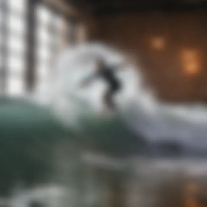 Surfer catching a wave indoors