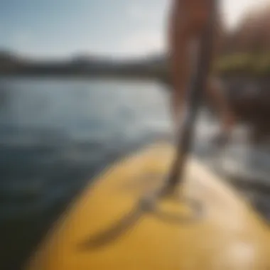 Close-up of an inflatable paddle board showing a small leak