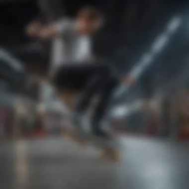 A dynamic shot of a skater performing tricks while wearing cutting-edge skate shoes.