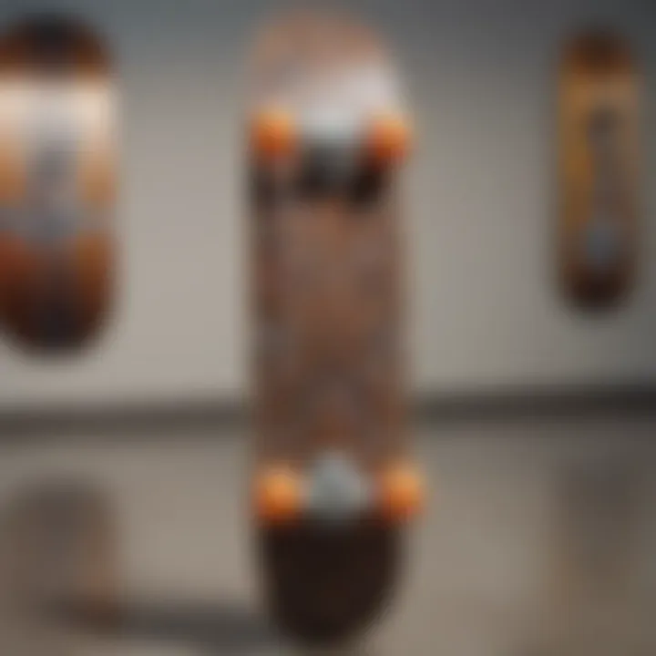 An artistic installation of multiple skate decks forming a unique pattern on a gallery wall, blending art and sport