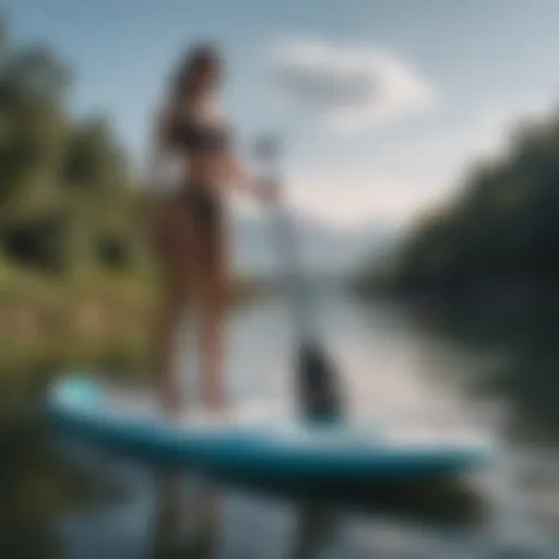 The sleek design of the iRocker paddle board on a serene water surface