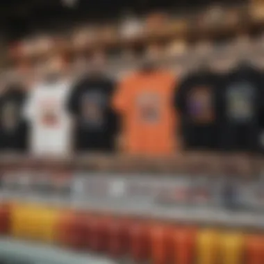 Display of various Juice WRLD graphic tees in a retail setting