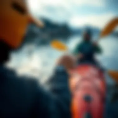 Kayaker utilizing a tide chart watch on the water