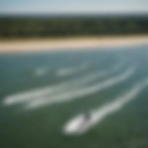 Aerial view of kite surfers gliding over Cape Cod waters