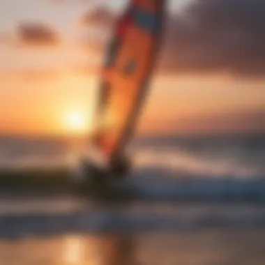 Sunset view of kite surfing at Cape Cod