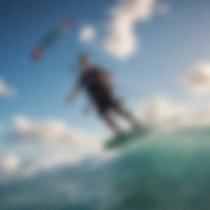 Kiteboarder gliding effortlessly over waves
