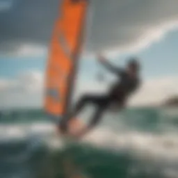 Dynamic kitesurfing action on waves