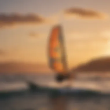 Kitesurfing at Dusk: The Beauty of the Sport Scenic view of a kitesurfer against a sunset backdrop