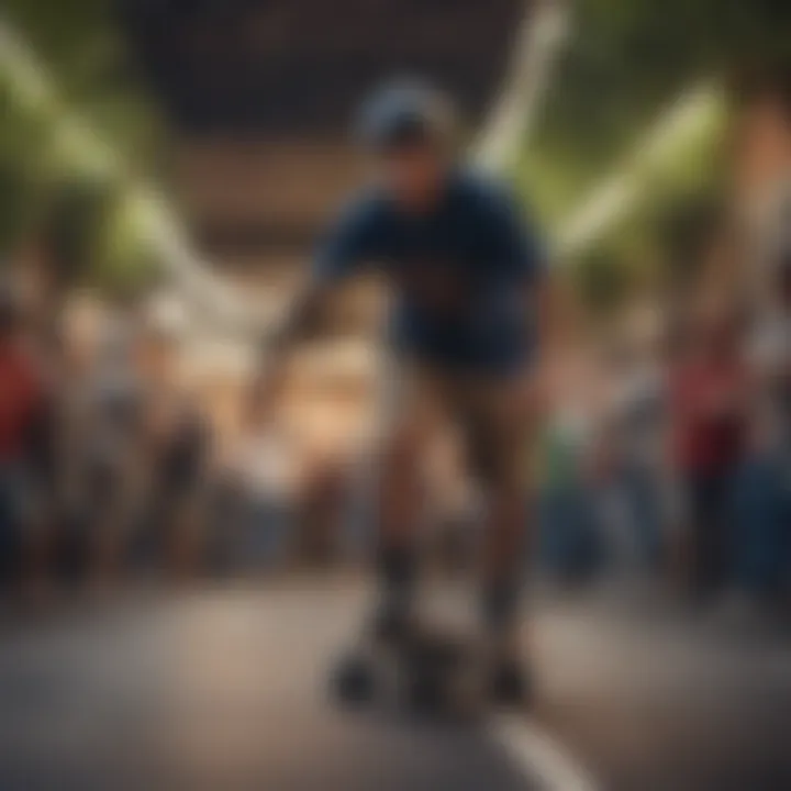 A vibrant longboarding community event with riders showcasing their skills.
