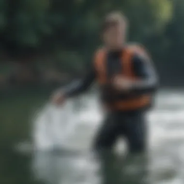 An instructor demonstrating safety measures for water sports