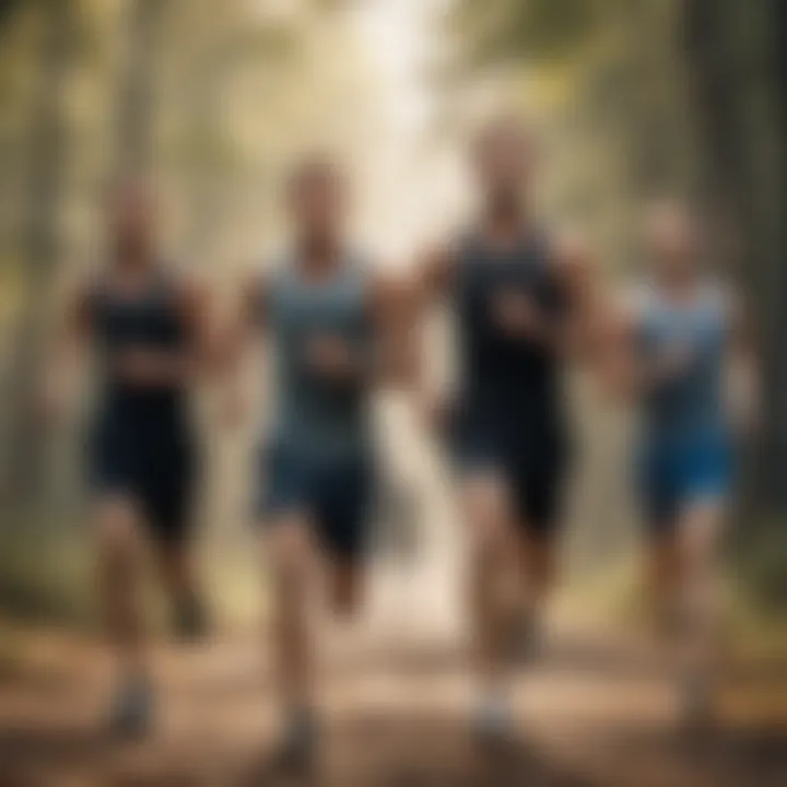 Group of runners engaging in breath control exercises