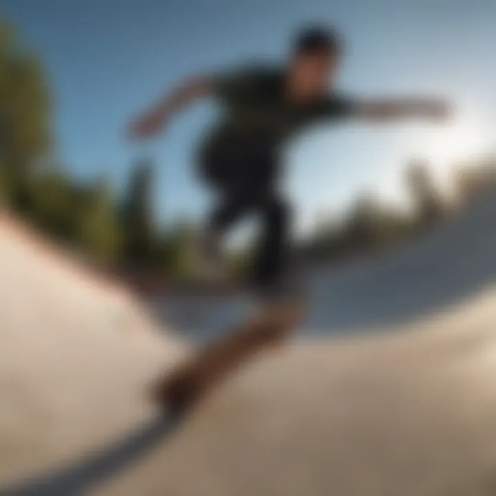 A skateboarder practicing on a half-pipe