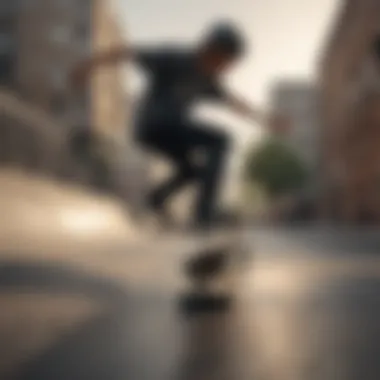 A skateboarder performing an ollie over a ramp