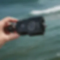 A close-up of a waterproof surf key holder showcasing its locking mechanism