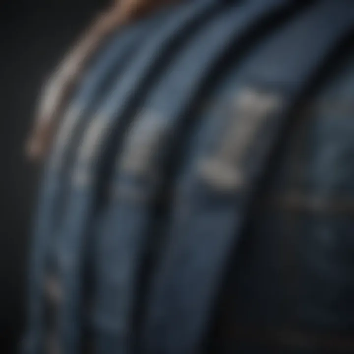 Close-up of straps on fashionable denim